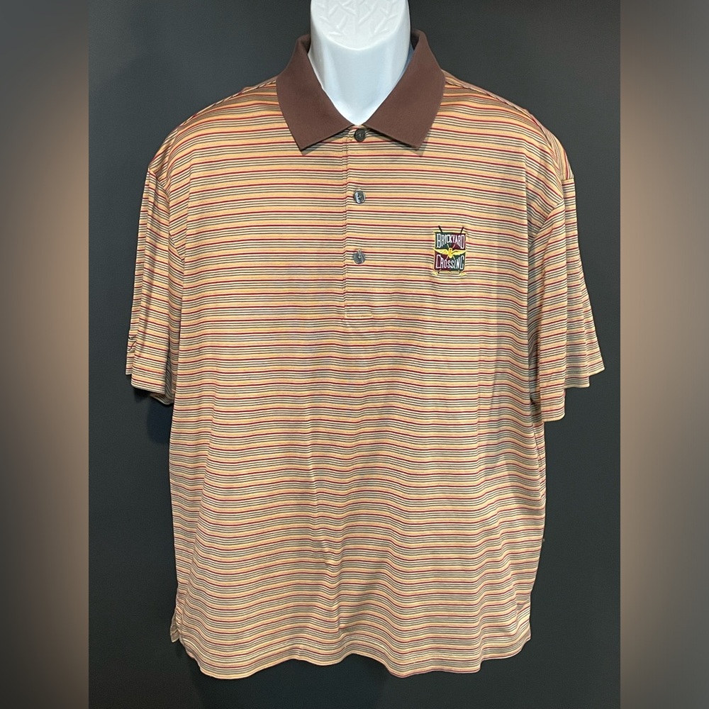 Albert Ross Men’s Vintage Brickyard Crossing Golf Stripped Poloin Khaki Size M